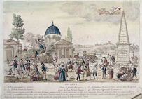 Le 1er mai 1791, les droits payables sur les denrées entrant dans Paris sont levés. Cette gravure célèbre « l'abondance, Bachus et Cérès entrant dans la capitale ». Musée Carnavalet, Paris.