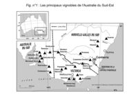 Carte des principaux vignobles sud-est australien.