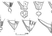 Fragments d'augets décorés et formes de fond des augets trouvés à Zhongba, Phase II.