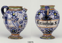 Chevrette, vers 1550, France, Lyon : faïence, décor de grand feu (polychrome).
